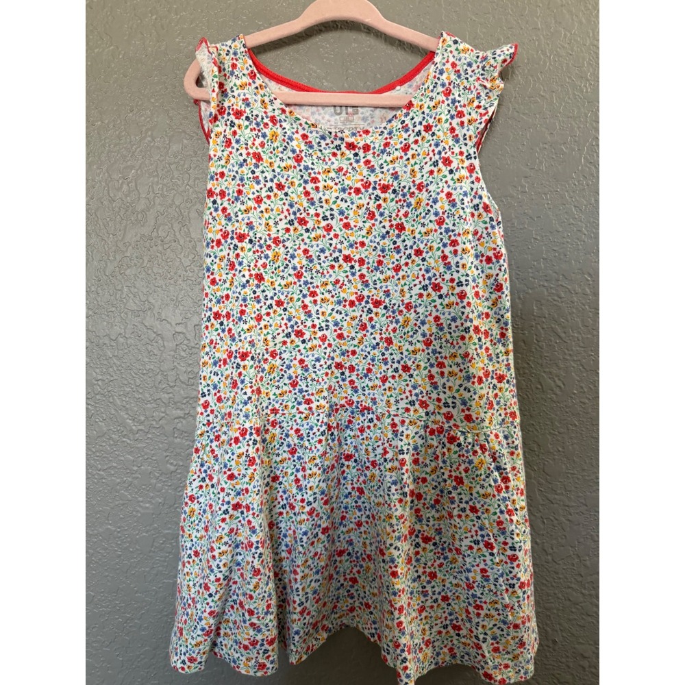Uniqlo Liberty London Girls Floral Ruffle Sleeve‎ Cotton Dress  Sz 6 Pockets